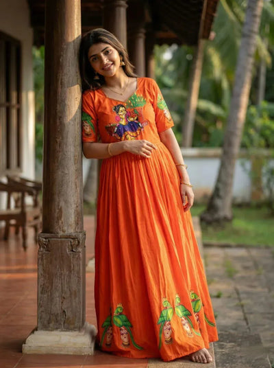 Exclusive Kalamkari Print Gown - Handcrafted Festive Wear for Women
