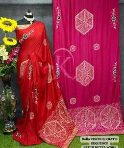 Exclusive Karwachauth Viscose Saree with Khatli Handwork for Festive Wear