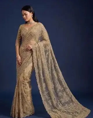 Exclusive Katha Chain Net Saree - Elegant Handwork Wedding Collection