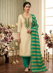 Exclusive Khadi Cotton Dress Material - Embroidered Festive Suit for Women