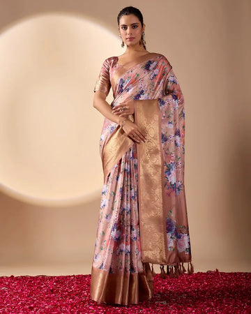 Exclusive Lichi Silk Saree with Elegant Floral Prints for Festive Wear