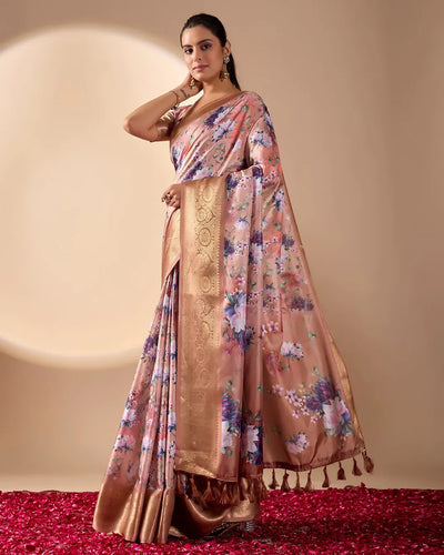 Exclusive Lichi Silk Saree with Elegant Floral Prints for Festive Wear