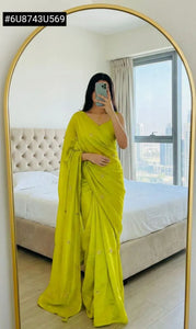 Exclusive Lime Green Silk Saree with Elegant Handwork for Festive Weddings