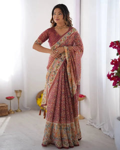 Exclusive Linen Cotton Saree with Elegant Floral Prints for Festive Wear
