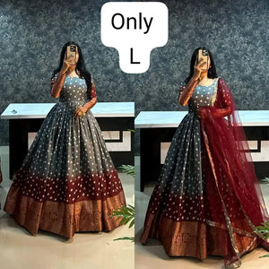 Exclusive Long Gown - Traditional Kapoor Silk Flair & Net Dupatta