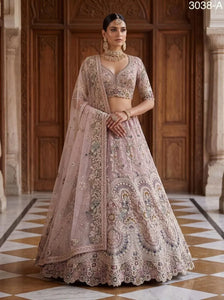 Exclusive Mauve Mist Lehenga Choli - Heavy Peacock Embroidery for Wedding Wear