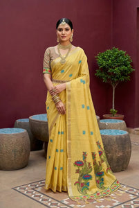 Exclusive Muga Cotton Saree - Meenakari Weaving Festive Collection for Women