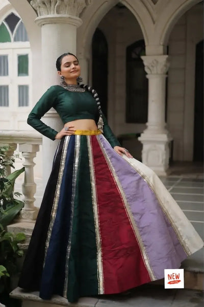 Exclusive Multicolor Roman Fabric Lehenga Skirt - Heavy 6-Meter Flare Festive Wear for Women