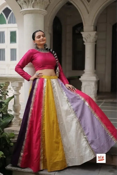 Exclusive Multicolor Roman Fabric Lehenga Skirt - Heavy 6-Meter Flare Festive Wear for Women