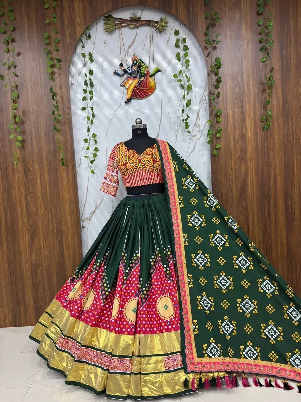 Full body shot of model wearing designer Navratri lehenga choli