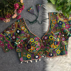 Exclusive Navratri Multi Mirror Work Blouse - Apple Cut Gamthi Design for Festive Wear