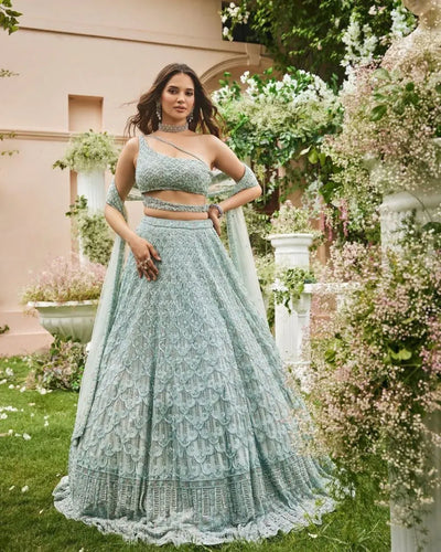 Exclusive Net Lehenga with Heavy Embroidery & Cancan - Bridal Wear for Women