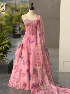 Exclusive Organza Corset Lehenga - Elegant Digital Print for Festive Wear