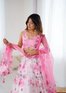 Exclusive Organza Silk Lehenga - Digital Floral Print for Women