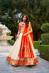 Exclusive Paithani Silk Lehenga Choli with Rich Zari Border for Festive Wedding Wear