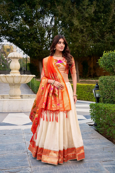 Exclusive Paithani Silk Lehenga Choli with Rich Zari Border for Festive Wedding Wear