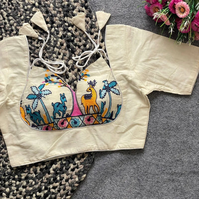 Exclusive Pure Khadi Cotton Blouse - Hand-Embroidered Festive Wear for Women