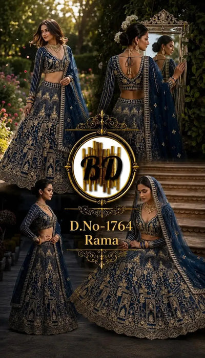Exclusive Rama Green Net Lehenga Choli - Heavy Coding Sequins & 4M Flare for Festive Wear