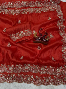 Exclusive Red Tissue Silk Saree with Elegant Embroidered Border for Festive Wear