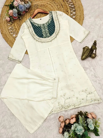 Exclusive Roman Silk Kurti Set - Heavy Embroidery for Festive Wear