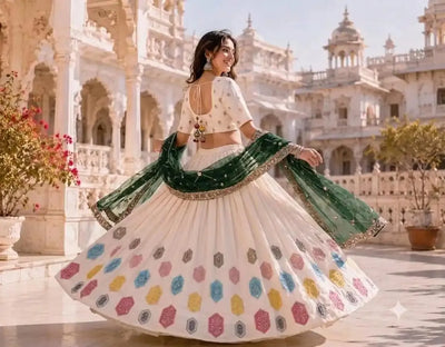 Exclusive Roman Silk Lehenga Choli with Heavy Mirror Work for Festive Navratri Wear