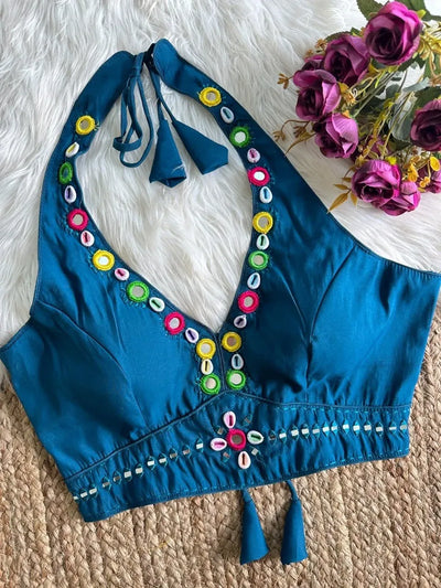 Exclusive Roman Silk Mirror Work Blouse - Heavy Kaudi Festive Garba Wear