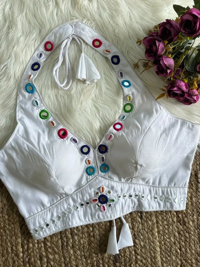 Exclusive Roman Silk Mirror Work Blouse - Heavy Kaudi Festive Garba Wear