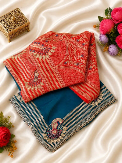Exclusive Satin Silk Saree with Heavy Stitched Blouse | Elegant Festive Wear for Women