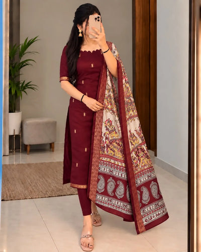 Exclusive Silk Cotton Suit Set - Designer Festive Wear with Kalamkari Dupatta