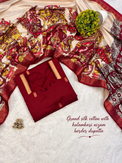 Exclusive Silk Cotton Suit Set - Designer Festive Wear with Kalamkari Dupatta