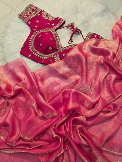Exclusive Space Satin Saree with Stitched Blouse - Elegant Festive Wear for Women