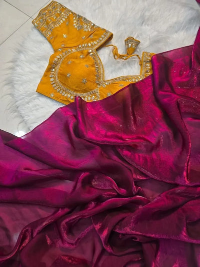 Exclusive Space Satin Saree with Stitched Blouse - Elegant Festive Wear for Women