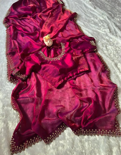 Exclusive Space Silk Saree with Jarkhan Diamond Work - Festive Wear for Women