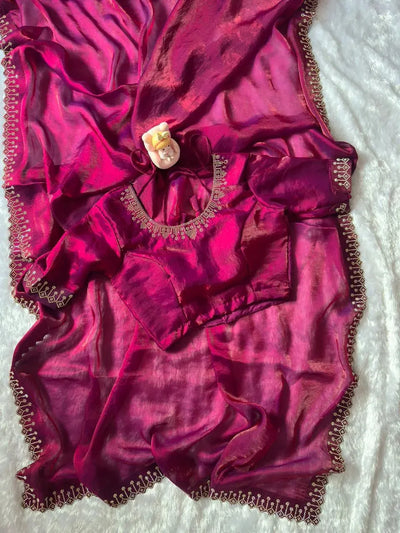 Exclusive Space Silk Saree with Jarkhan Diamond Work - Festive Wear for Women