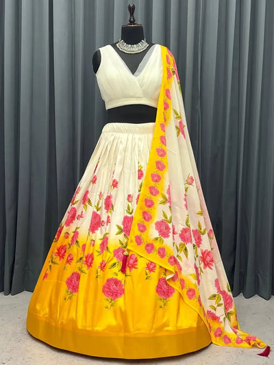 Exclusive Tapeta Silk Lehenga Choli - Festive Floral Print with Can-Can Flare for Women