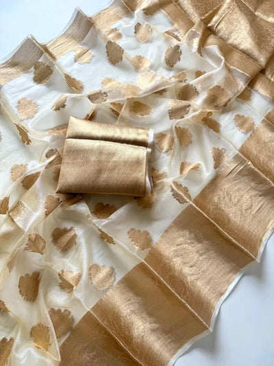 Exclusive Tissue Organza Saree with Gold Jacquard Weaving for Festive Wear