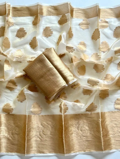 Exclusive Tissue Organza Saree with Gold Jacquard Weaving for Festive Wear