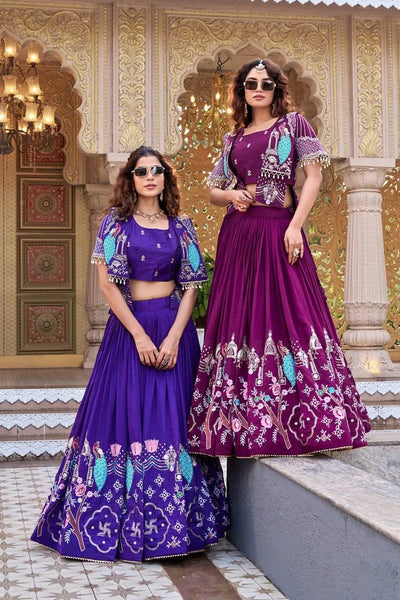 Exclusive Vichitra Silk Koti Lehenga Set - Heavy Embroidery Festive Wear for Women