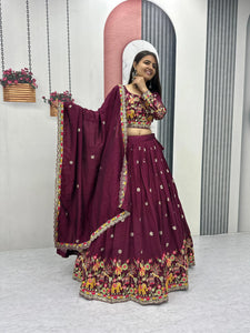 Exclusive Wine Chinon Lehenga - Heavy Embroidery for Weddings