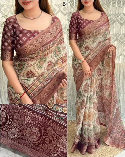 Exquisite Ajrakh Printed Saree - Designer Cotton Saree for Festive Wear
