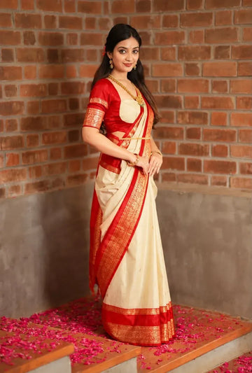Exquisite Art Silk Saree - Traditional Jacquard Border Saree for Wedding & Festive Wear