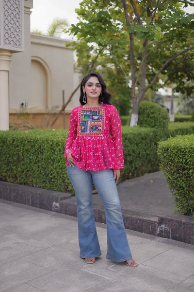 Exquisite Bandhani Print Top - Kutchi Gamthi Patchwork for Festive Wear