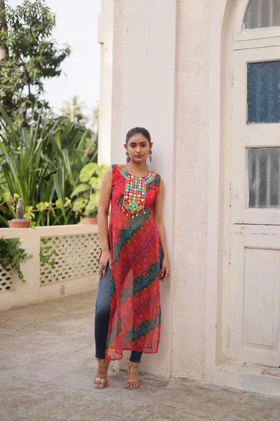 Exquisite Bandhej Kurti - Designer Georgette for Festive Wear