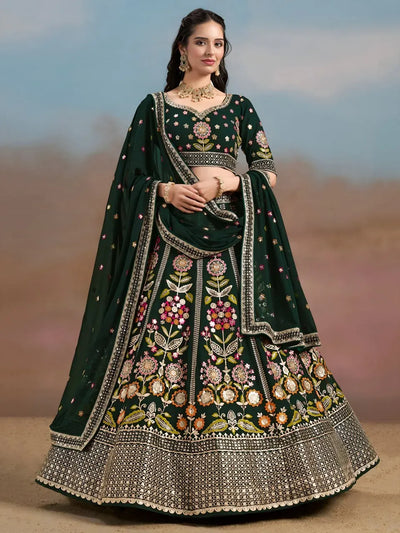 Exquisite Bottle Green Lehenga - Floral Embroidered Wedding Collection