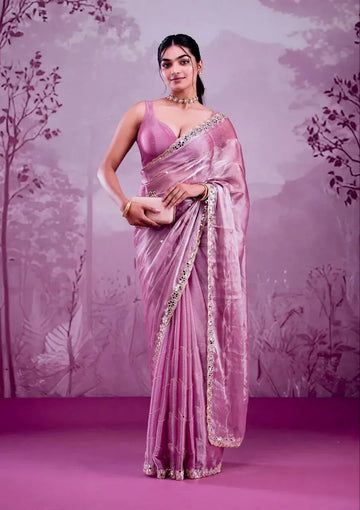 Exquisite Burberry Silk Saree - Designer Party Wear with Mirror Work