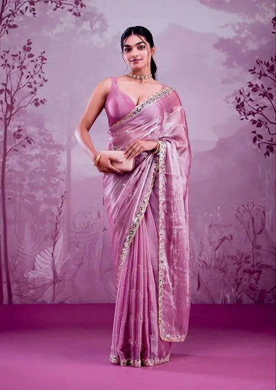 Exquisite Burberry Silk Saree - Designer Party Wear with Mirror Work