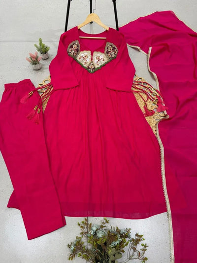 Exquisite Chanderi Embroidered Gown Set - Handcrafted Festive Wear for Women