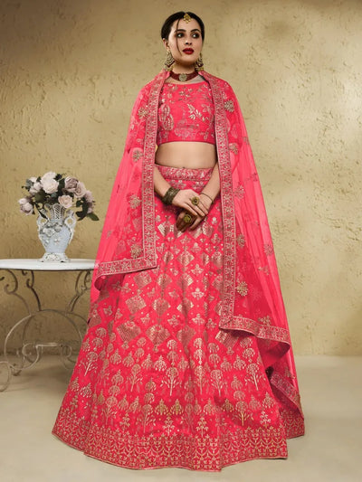 Exquisite Coral Peach Heritage Embroidered Lehenga - Designer Wedding Collection