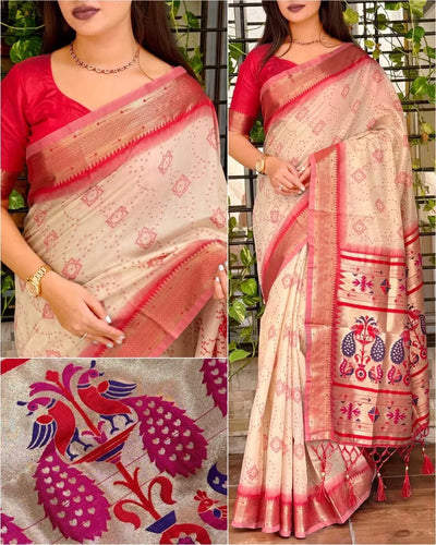 Exquisite Cotton Bandhej Saree - Traditional Jacquard Weave for Wedding Collection