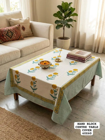 Exquisite Cotton Center Table Cover - Hand Block Sanganeri Print 40x60 Inches